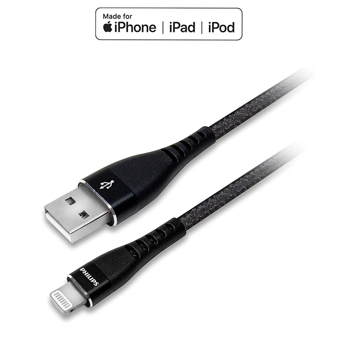 Philips Apple MFI Lisanslı UsbA to Lightning 1.2Metre Hızlı Data ve Şarj Kablosu Siyah DLC5204V/00