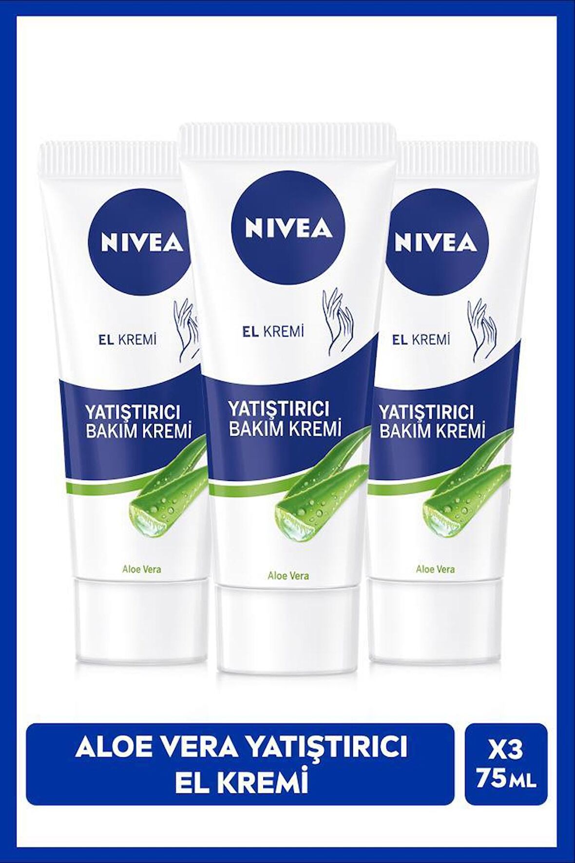 NIVEA Yatıştırıcı El Bakım Kremi Aloe Vera 75ml, Nemlendirici, Yumuşak Cilt, Hızlı Emilir, X3 Adet