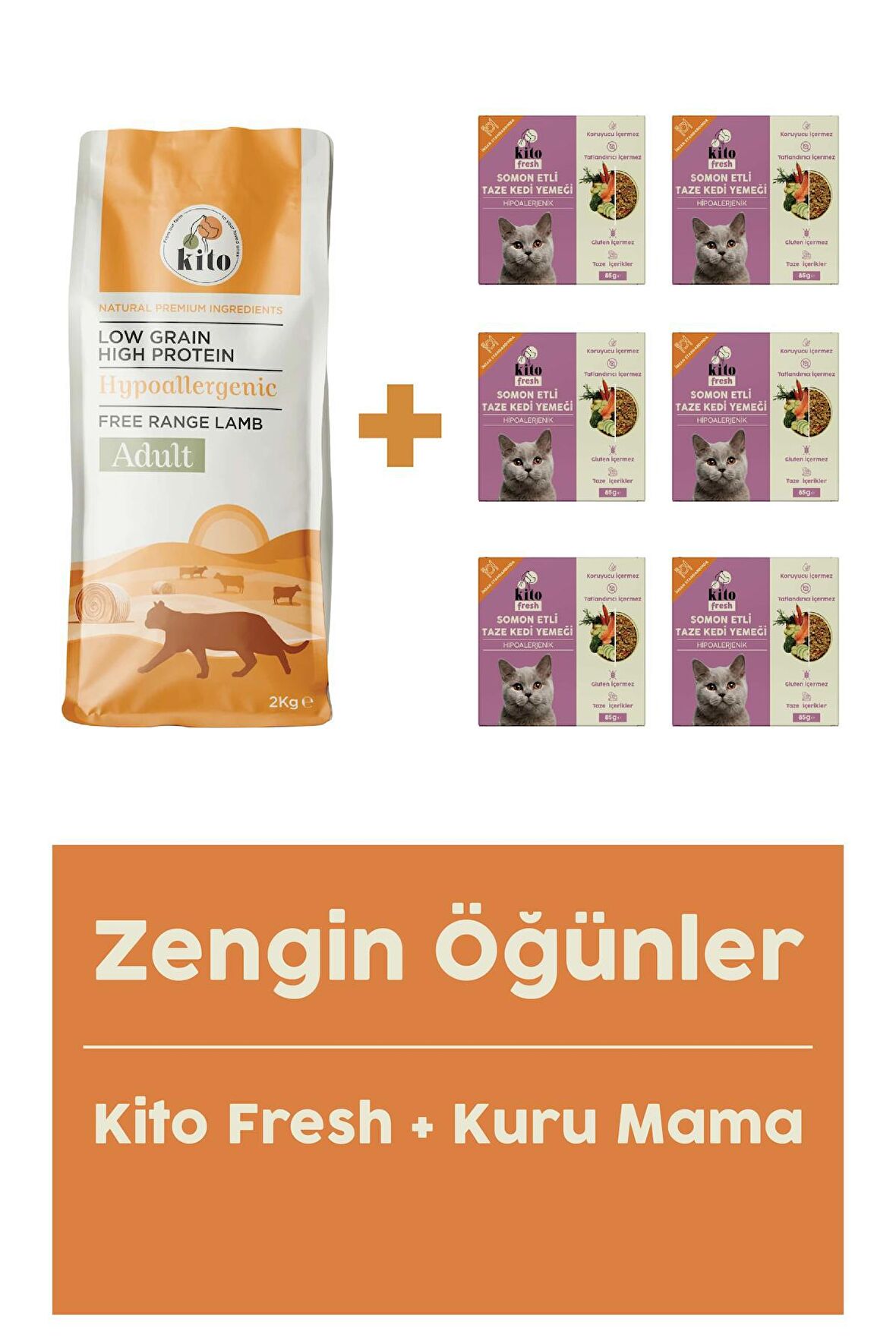 Yetişkin Kedi Maması 2 KG + Somon Etli Kito Fresh X 6