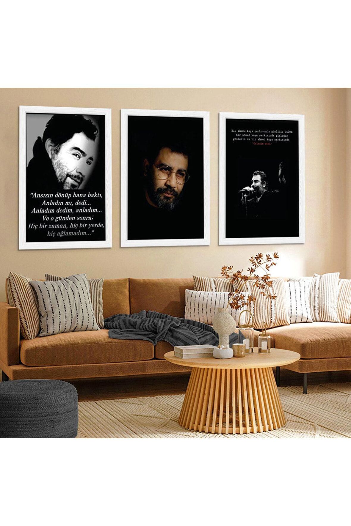 5 Parça Mdf Pembe Ağaçlı Yol Tablo Ve Mdf Saat Kombin