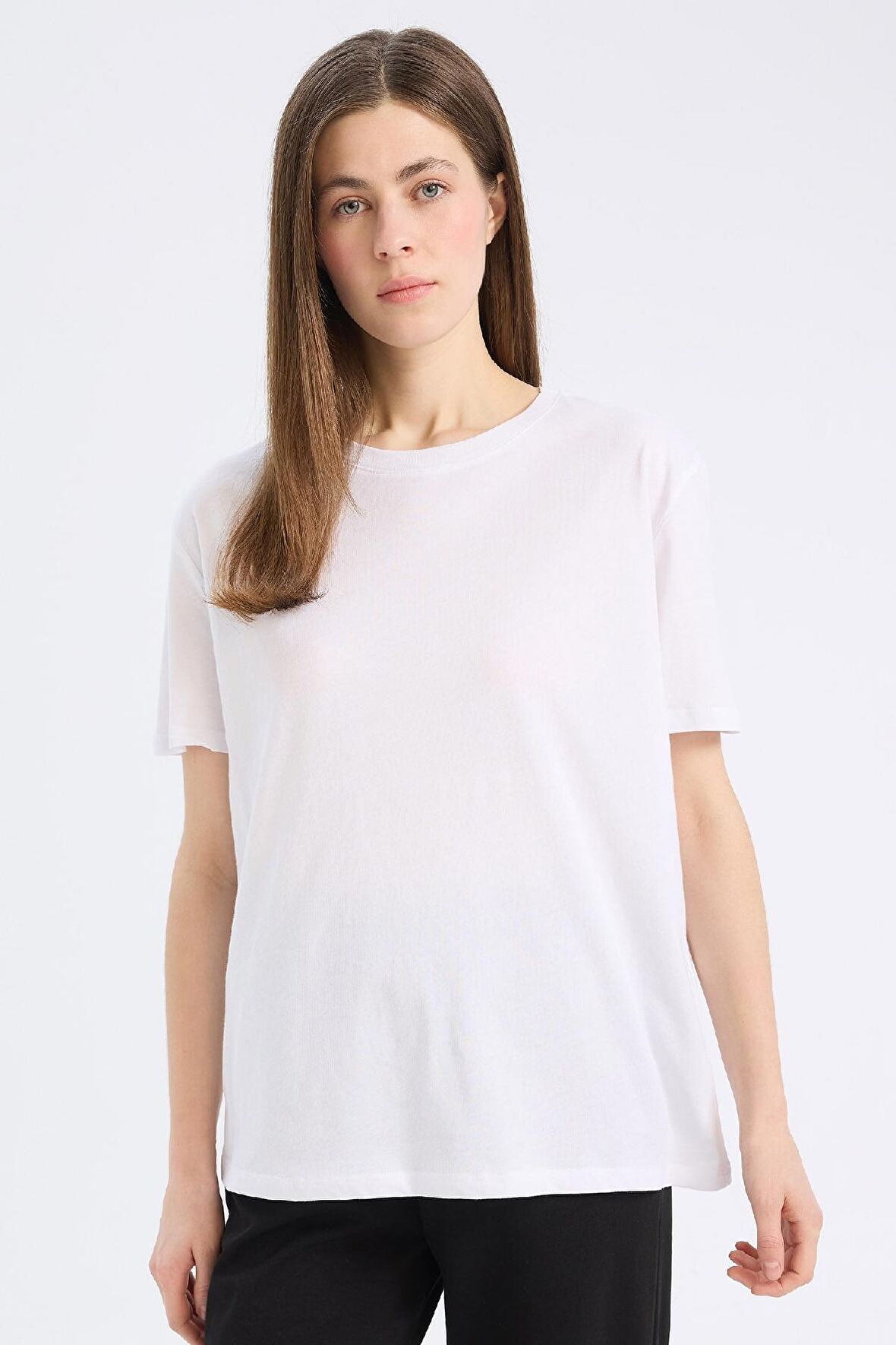DeFacto Regular Fit Bisiklet Yaka Basic Düz Penye Kısa Kollu Beyaz Tişört W9584AZ25SPWT34