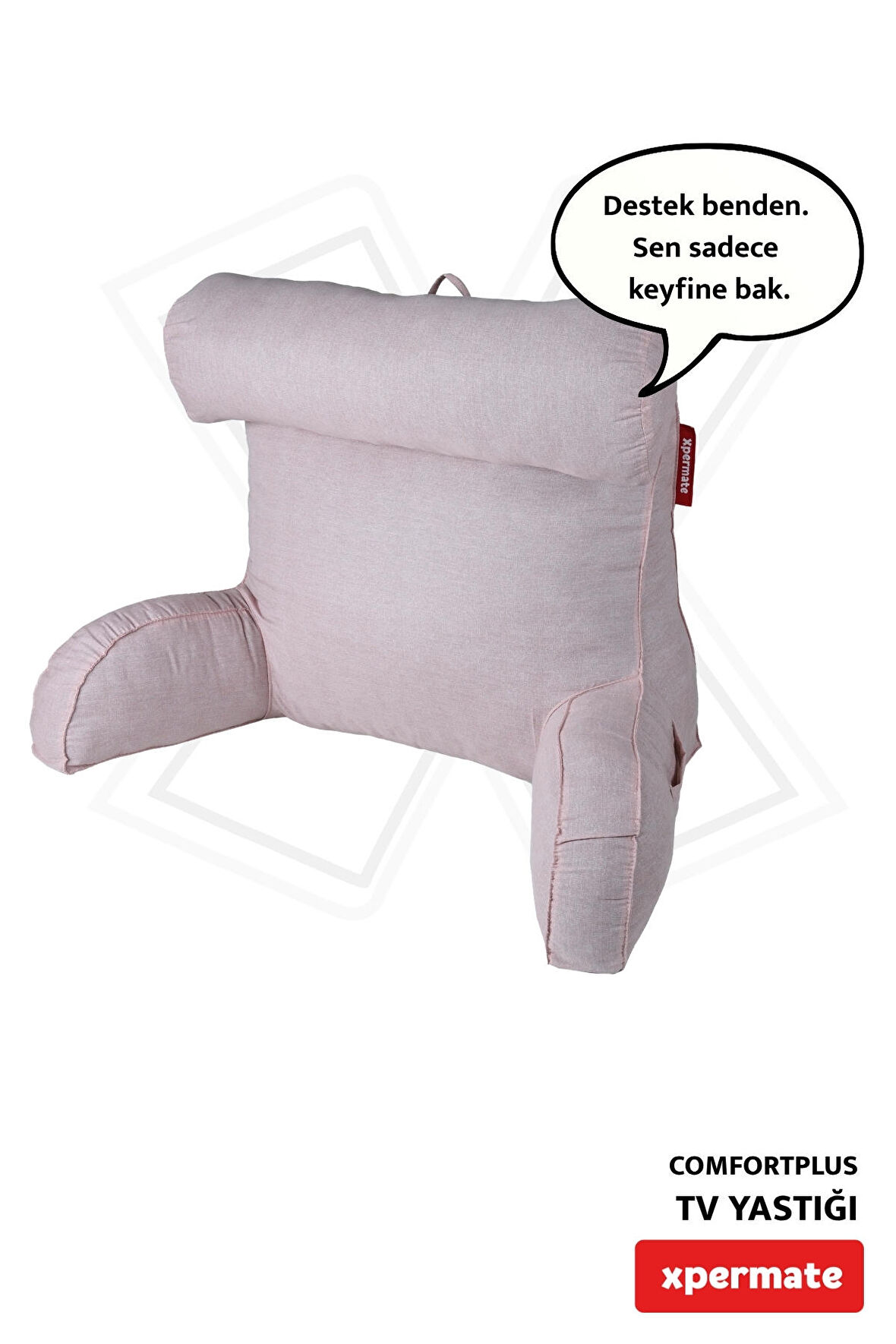 ComfortPlus Tv Yastığı Kollu Okuma Yastığı, Sırt Destek Yastığı, Üçgen Yastık, Bel Yastığı Pembe