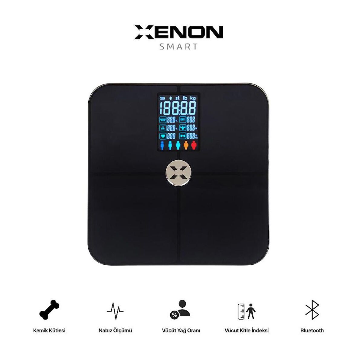 Xenon Smart Akıllı Dijital 8702 Tartı Baskül Yağ Su Kas Vücut Kitle Endeksi Kilo Ölçer Tartı Bluetooth Bağlantılı,Nabız Ölçümlü 