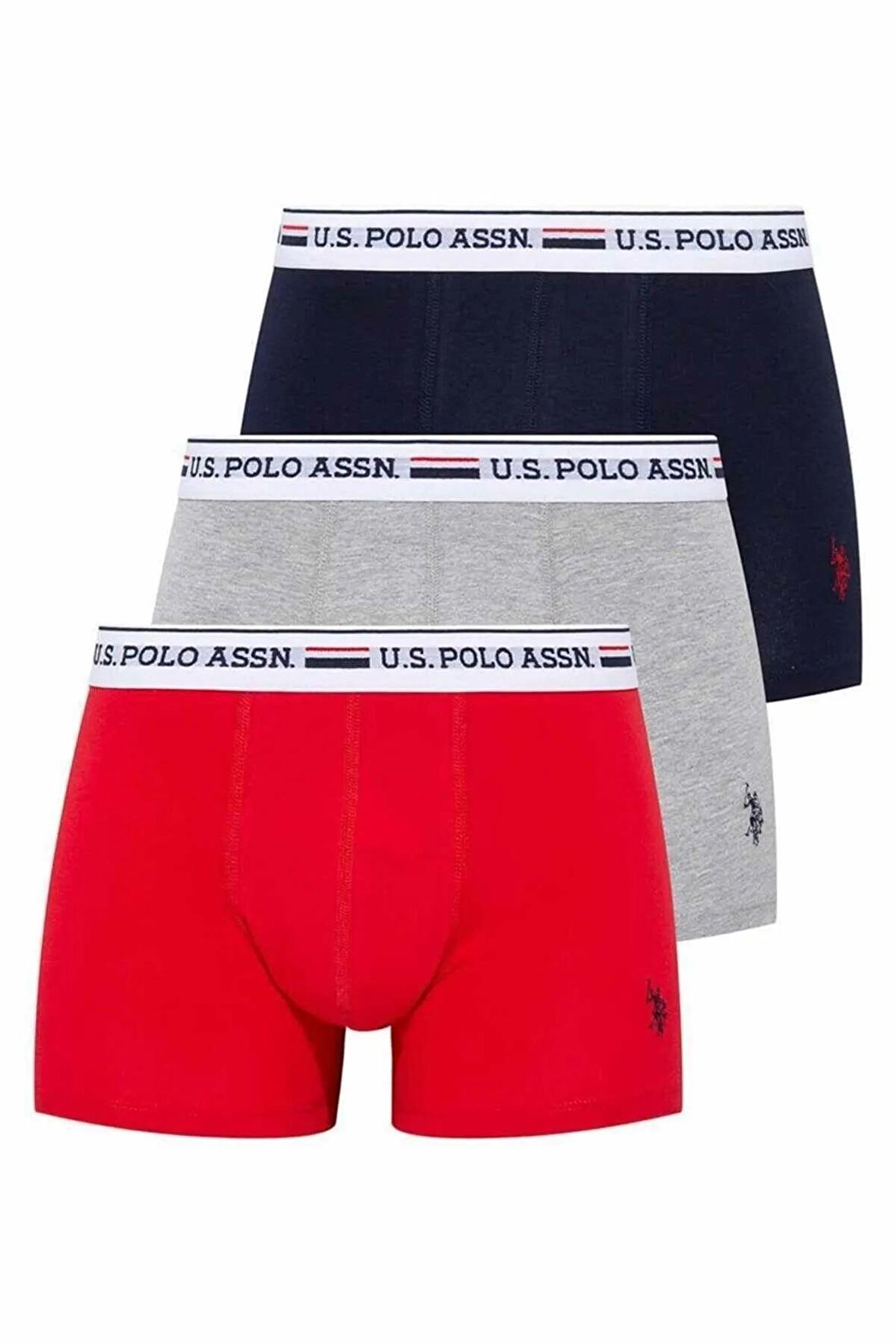 U.S. Polo Assn. Erkek 3'lü Boxer Kırmızı-Gri-Lacivert