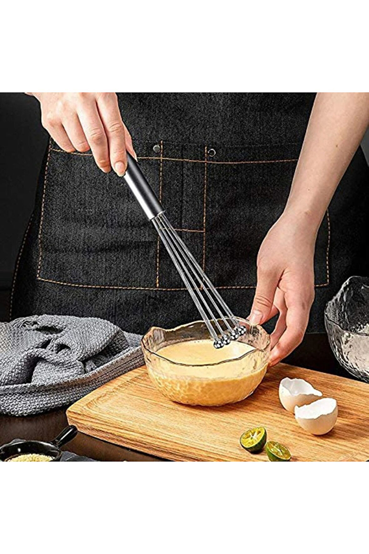 yeni Nesil Paslanmaz Çelik Metal Boncuk Top Uçlu Çırpıcı Sos Karıştırıcı Top Uçlu Yumurta Çırpıcı