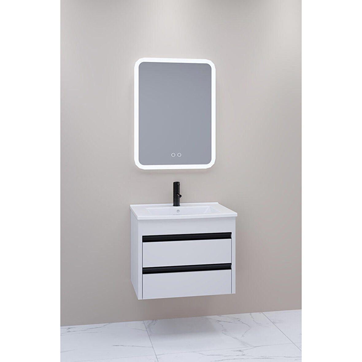 Levante 65 Cm Beyaz Lavabolu Banyo Dolabı Cmr Aynalı - Boy Dolap Hariç