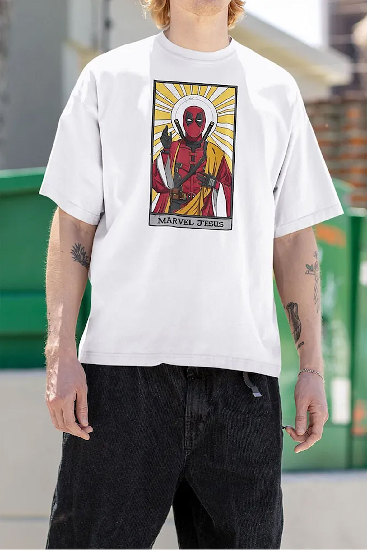 Marvel Jesuus Baskılı Oversize Unisex Deadpool Tişört