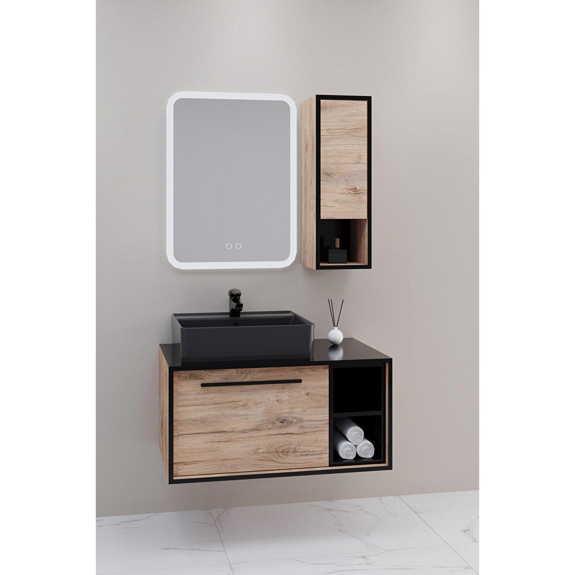 ENERGY 90 CM SİYAH LAVABOLU BANYO DOLABI - BOY DOLAP HARİÇ Fiyatları ve ...