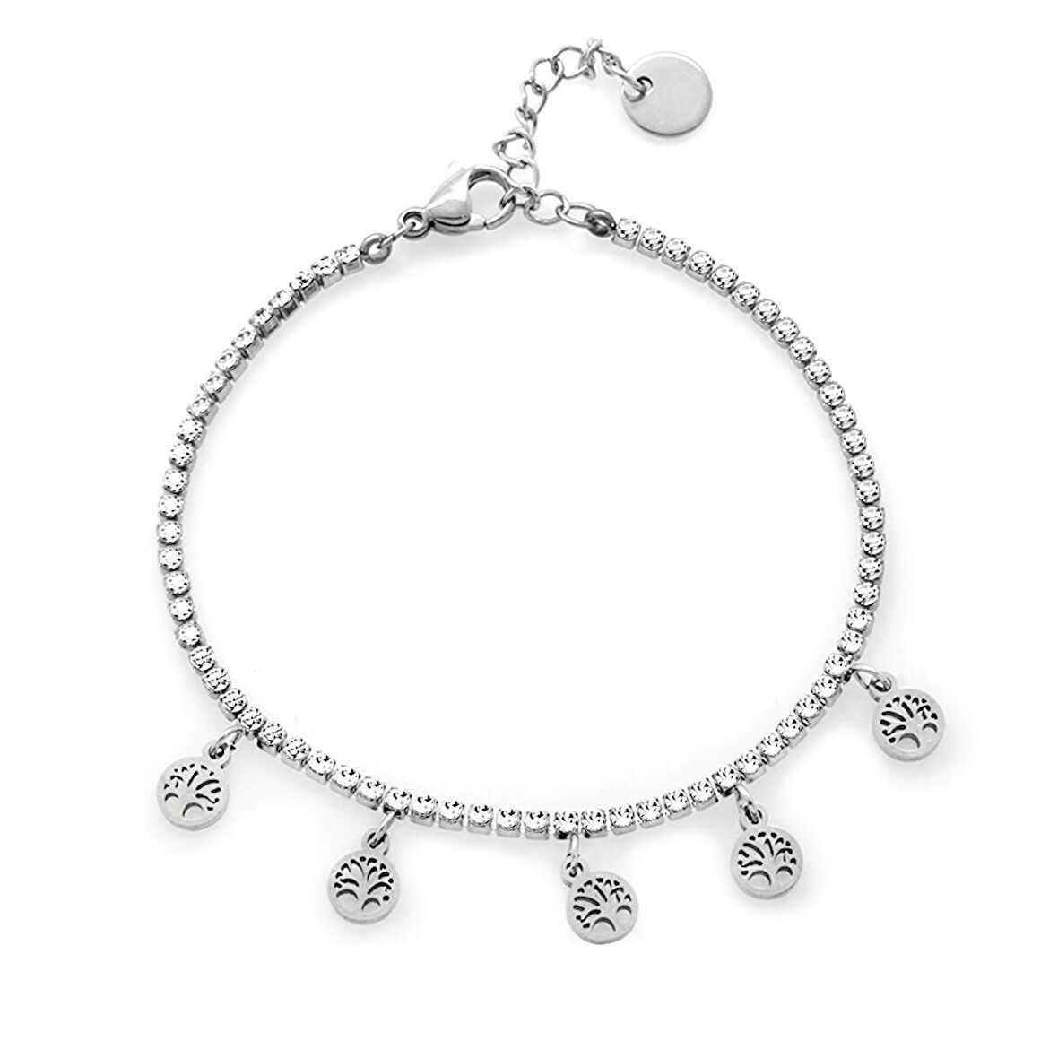 Beyaz Zirkon Taşlı Hayat Ağacı Tasarım Silver Renk Çelik Kadın Bileklik