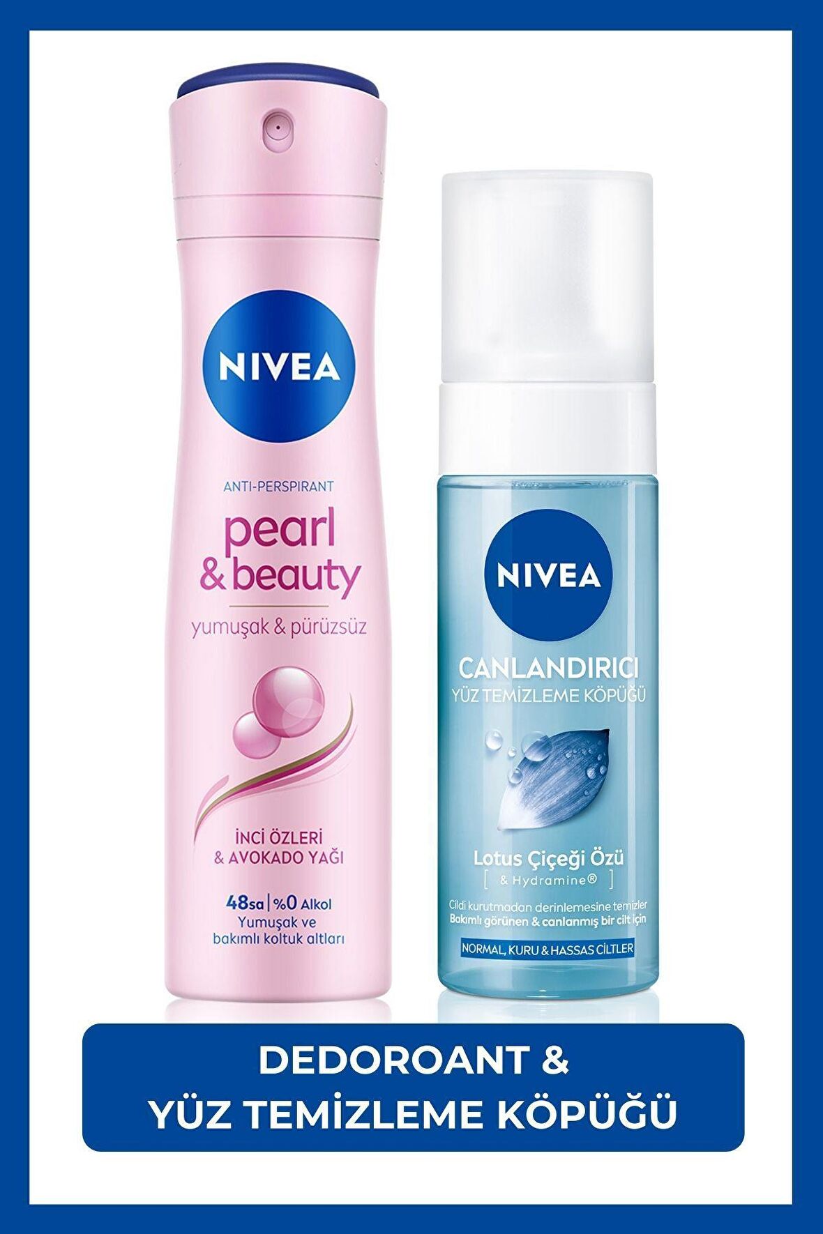 Nivea Kadın Sprey Deodorant Pearl&Beauty 150ml, 48 Saat Koruma ve Canlandırıcı Yüz Temizleme Köpüğü 150ml