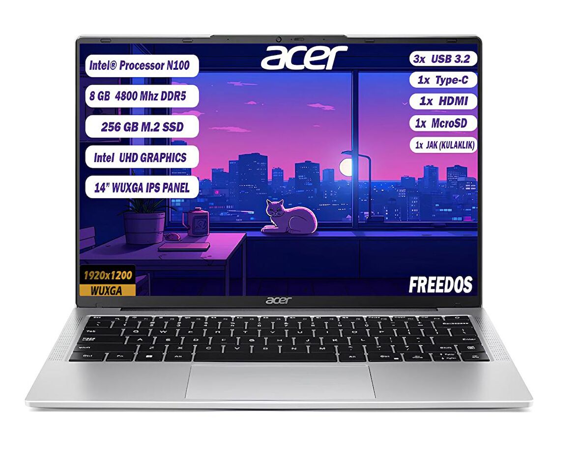 Acer Aspire Lite AL14-31P-C452 Intel N100 8 GB 256 GB SSD 14'' IPS WUXGA FreeDos Notebook NX.KS8EY.001