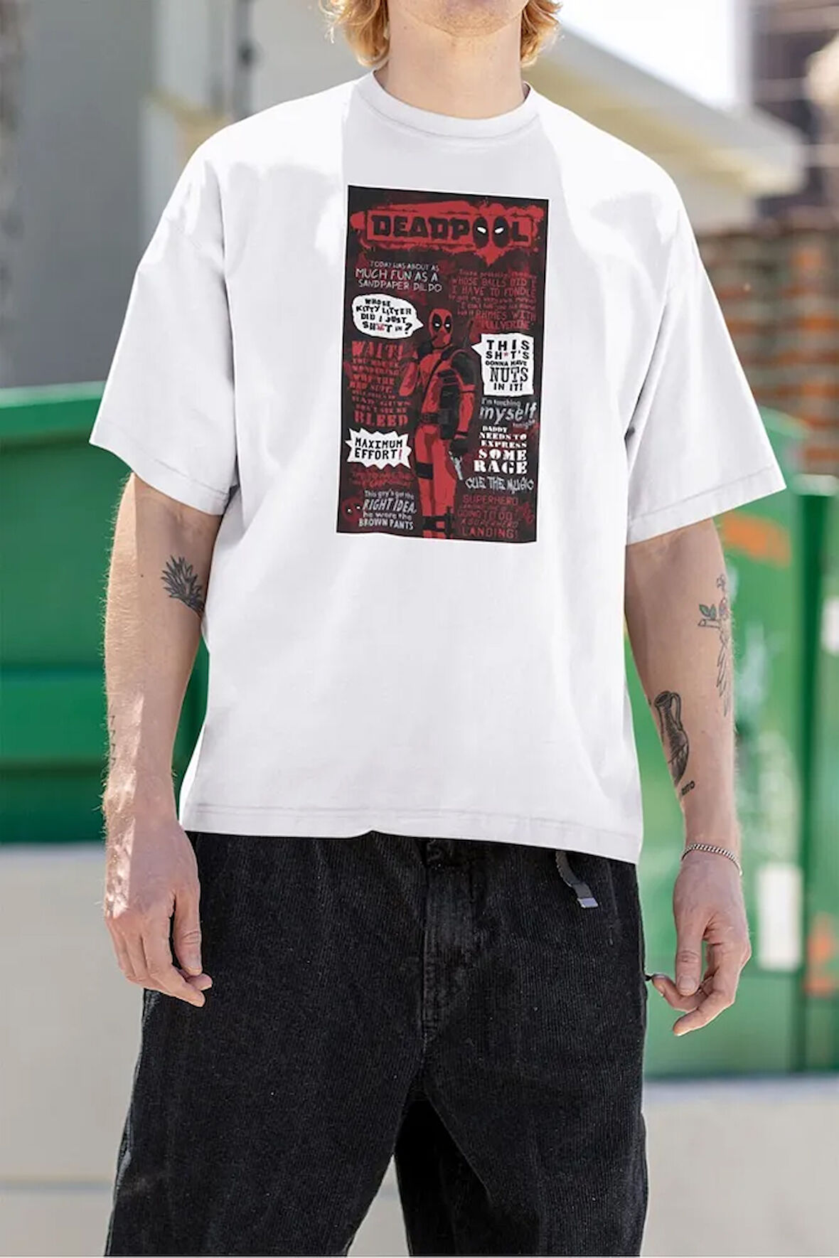 Dergi Kapağı Deadpool Baskılı Oversize Unisex Marvel Tişört