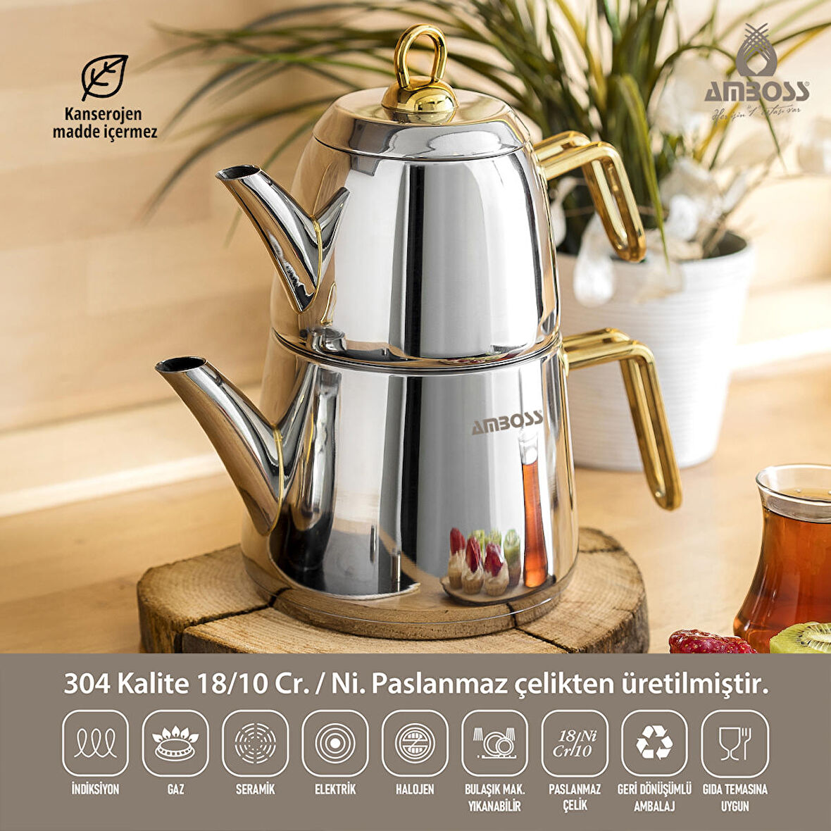 DİAMOND ÇAYDANLIK ORTA BOY GOLD SAPLI