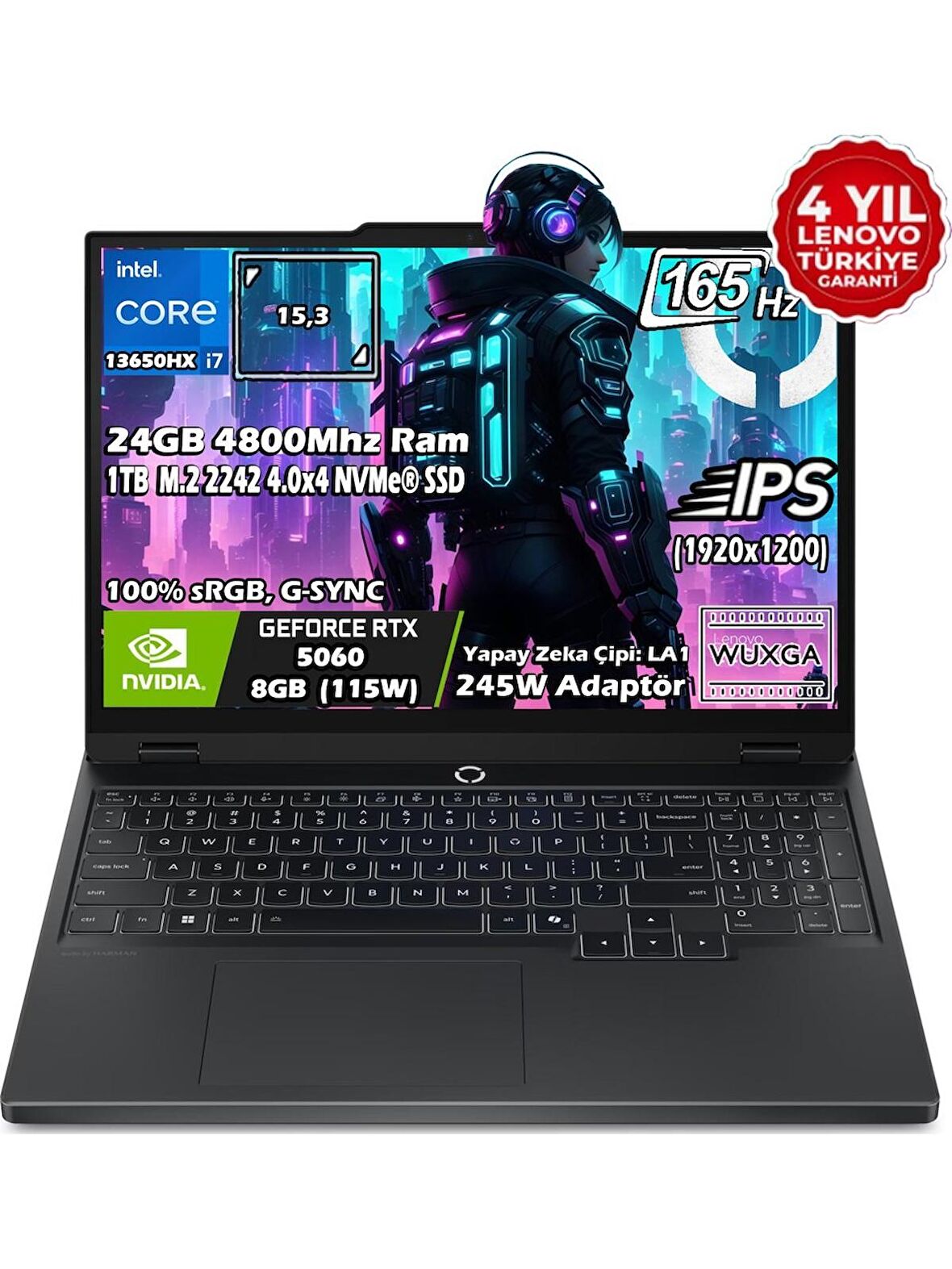 Lenovo Legion 5 15IRX10 Intel Core i7 13650HX24GB 1TB SSD RTX 5060 (115W) 15.3" WUXGA (1920x1200) IPS FreedosTaşınabilir Bilgisayar 83LY00AXTR