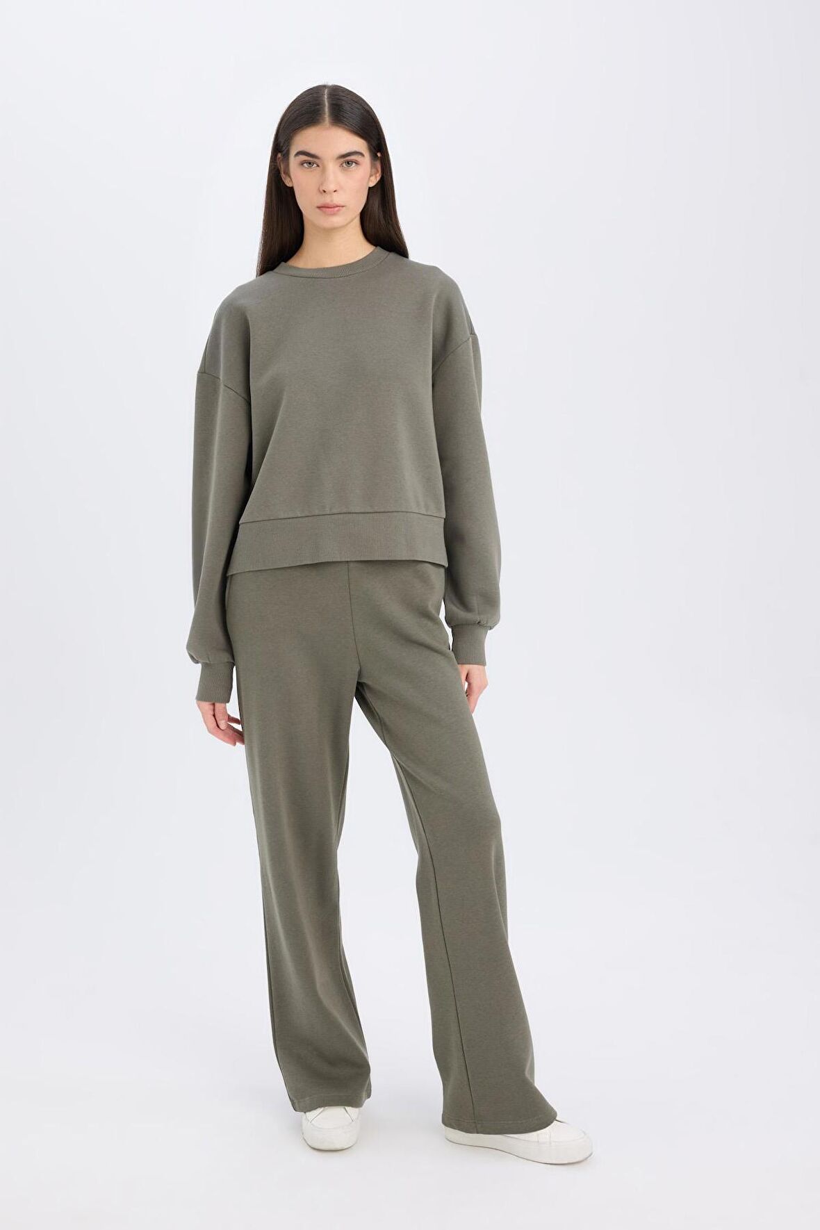 DeFacto Straight Fit Kalın Eşofman Altı Beli Lastikli Cepli Yüksek Bel Basic Düz B8571AX24WNKH422