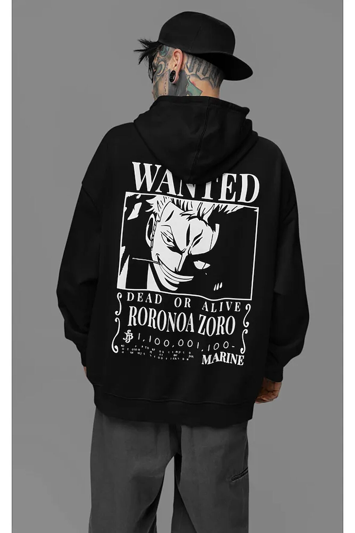 Wanted Roronoa Zoro Baskılı Unisex Oversize Anime Karakter Hoodie