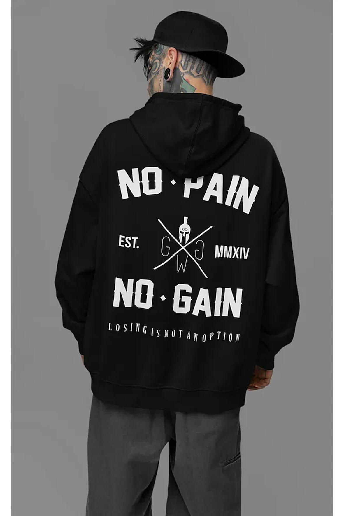 No Pain No Gain Baskılı Unisex Oversize Fitness Gym Hoodie