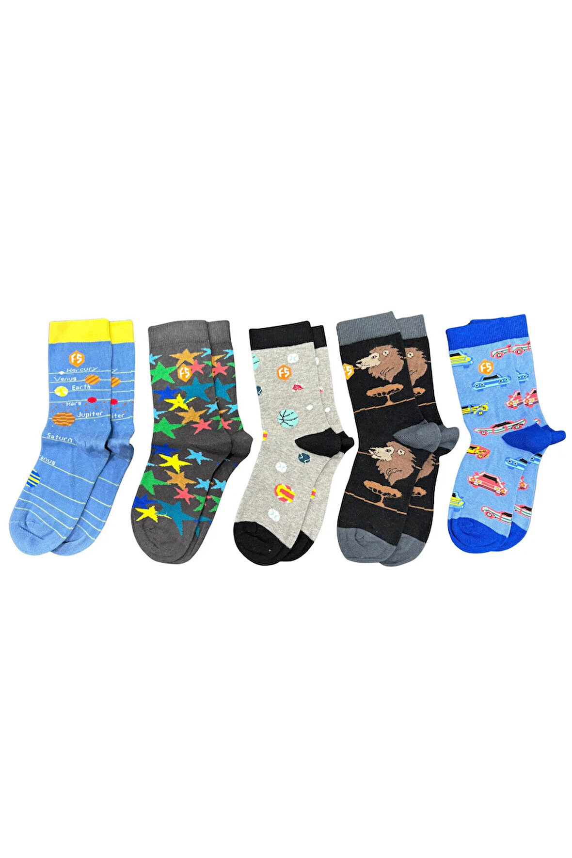 Erkek Çocuk Renkli Desenli Günlük Pamuklu Dikişsiz Çorap