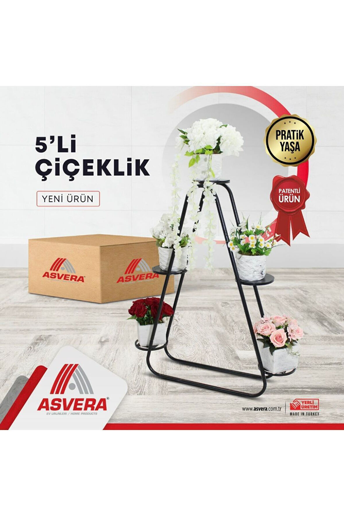 ASVERA 5'li Metal Portatif Çiçeklikleri -  Çiçek Standı