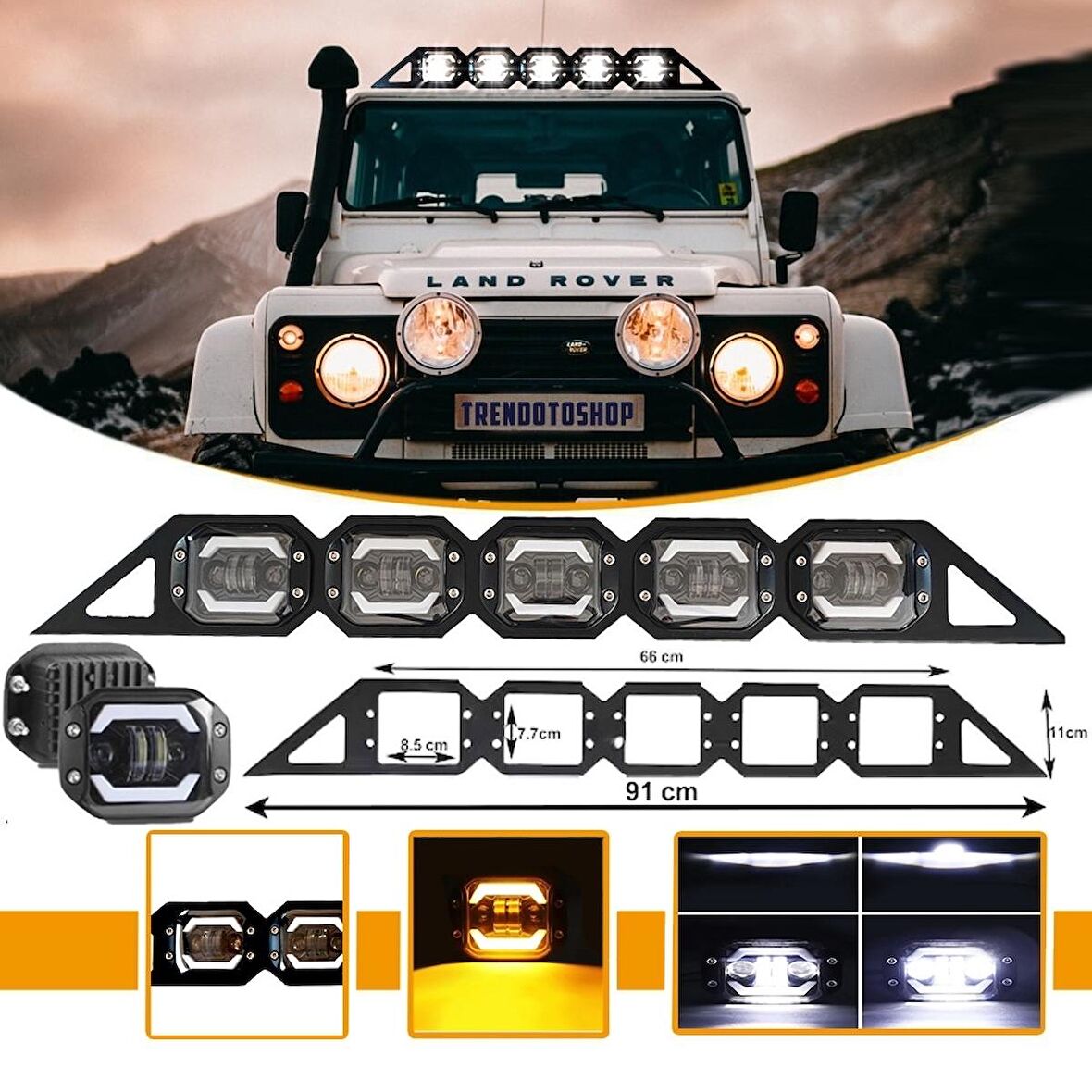 Codex 5’li Angelli 30w Çift Renk Turuncu Beyaz Gömme Off Road Led Lamba