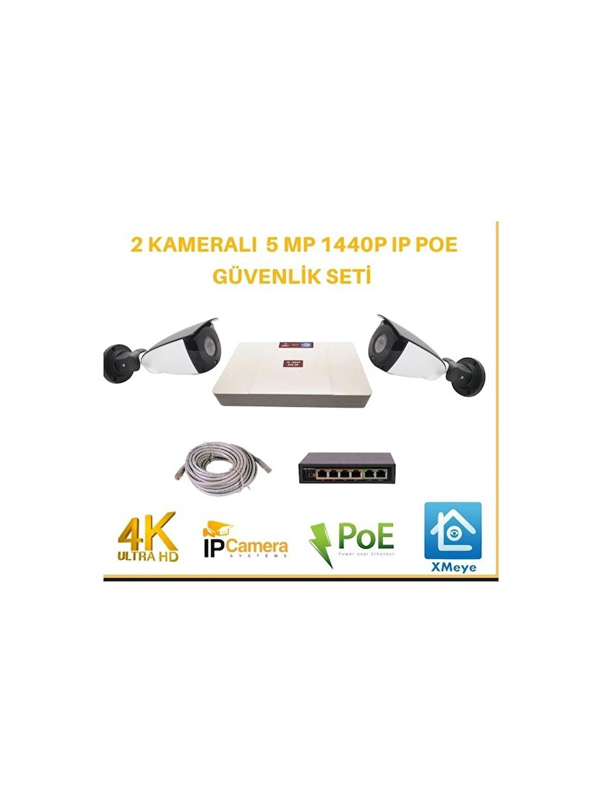 2 Kameralı 5 Mp 1440P Ip Poe Güvenlik Kamerası