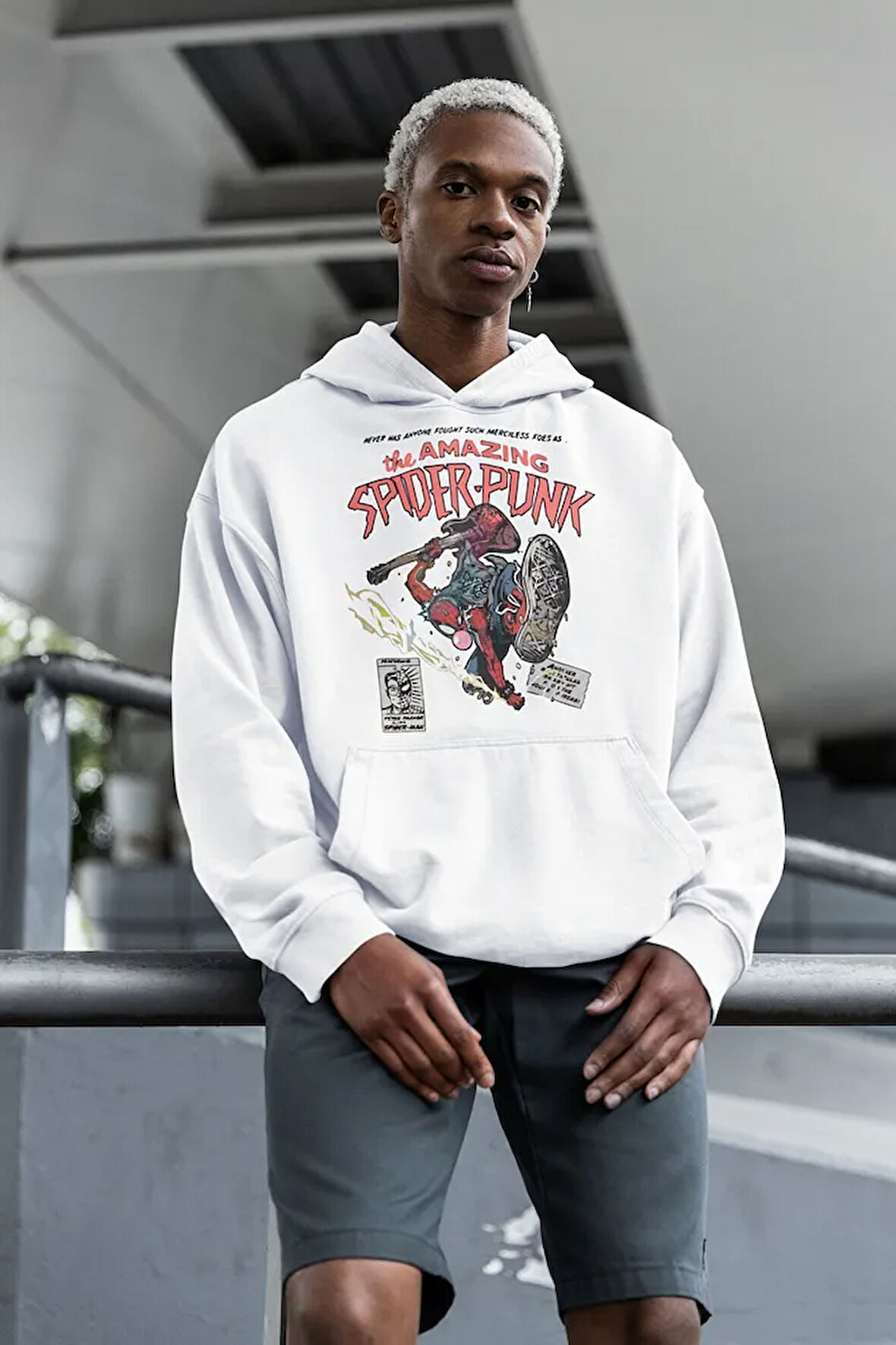The Amazing Spider-Punk Baskılı Unisex Oversize Marvel Hoodie