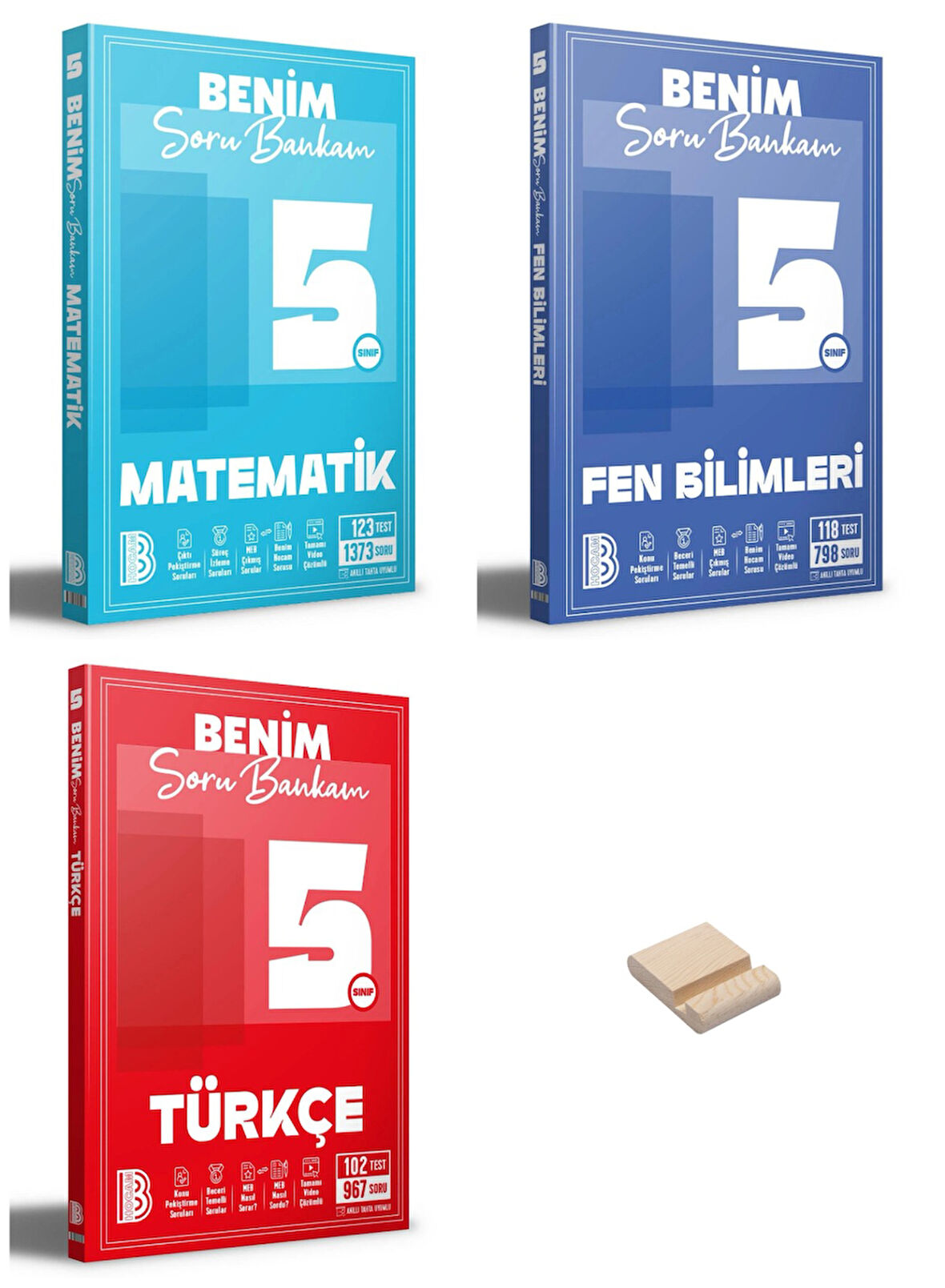 5. Sınıf Benim Soru Bankam Matematik Fen Bilimleri ve Türkçe 3lü Set + Telefon Standı
