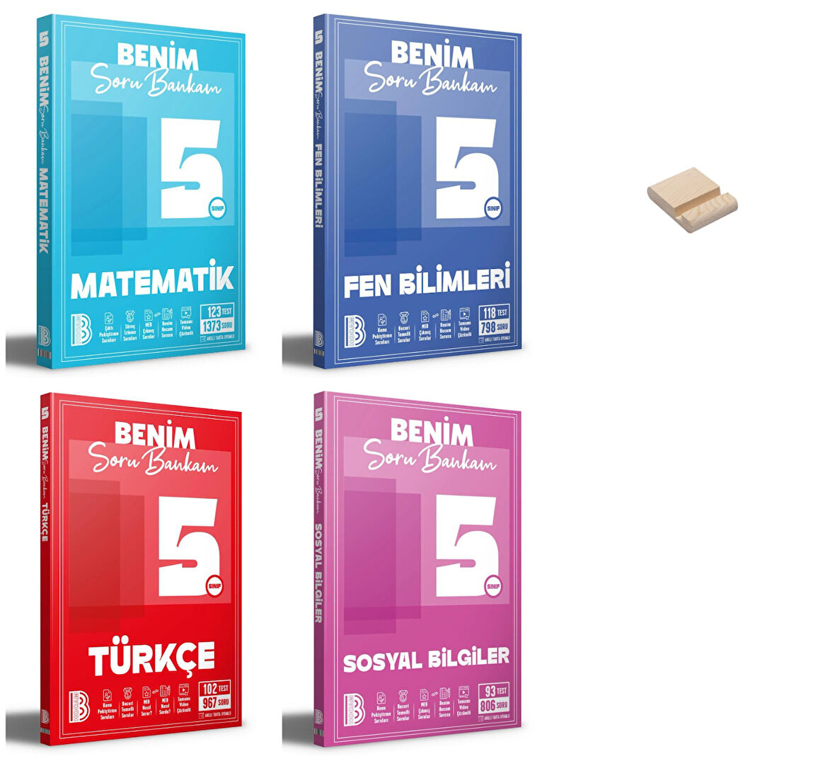 5. Sınıf Benim Soru Bankam Matematik Fen Türkçe ve Sosyal 4lü Set + Telefon Standı
