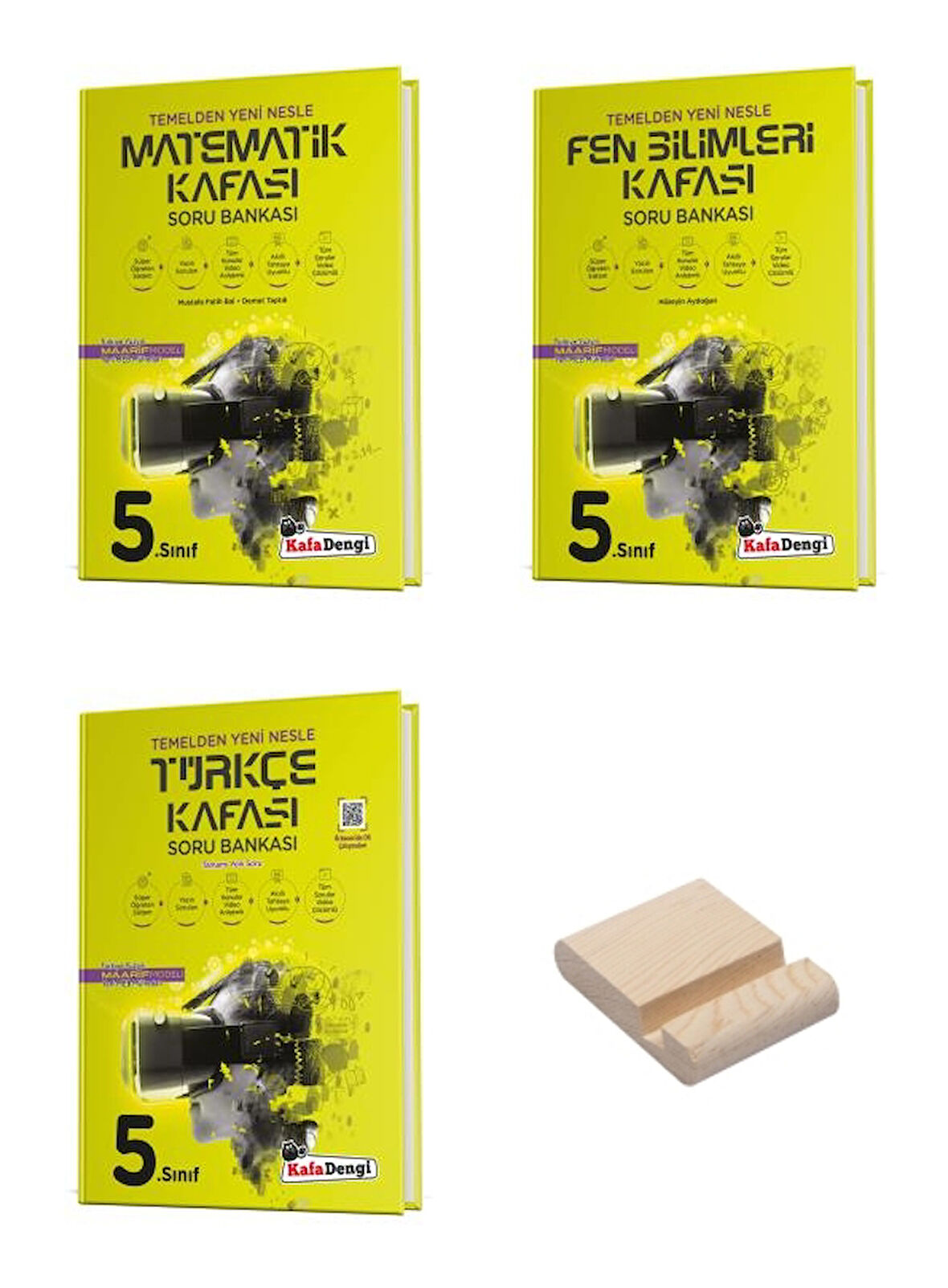 Kafa Dengi 5. Sınıf Matematik Fen ve Türkçe Kafası Soru Bankası 3lü Set + Telefon Standı