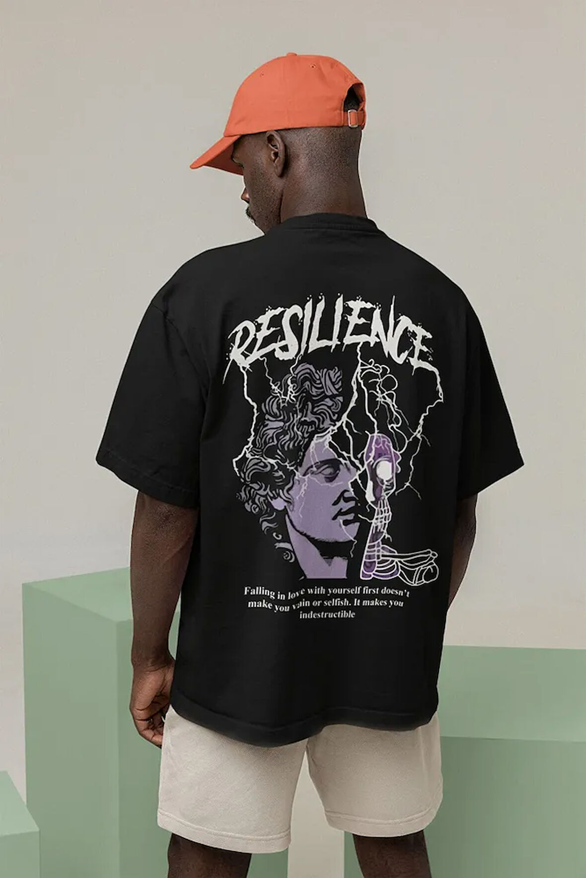 Resilience Şimşek Baskılı Unisex Tişört, Oversize Özel Tasarım Tişört