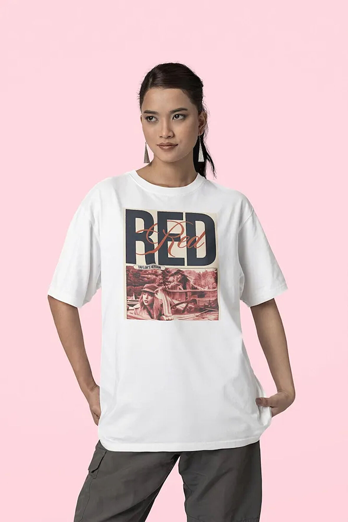 Taylor's Version Red Baskılı Unisex Tişört, Oversize Şarkıcı Taylor Swift Tişört