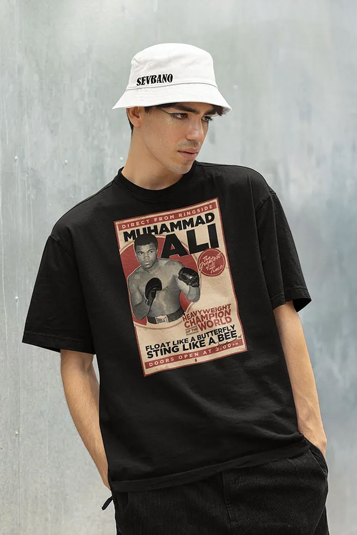 Boksör Muhammed Ali Baskılı Unisex Oversize Tişört