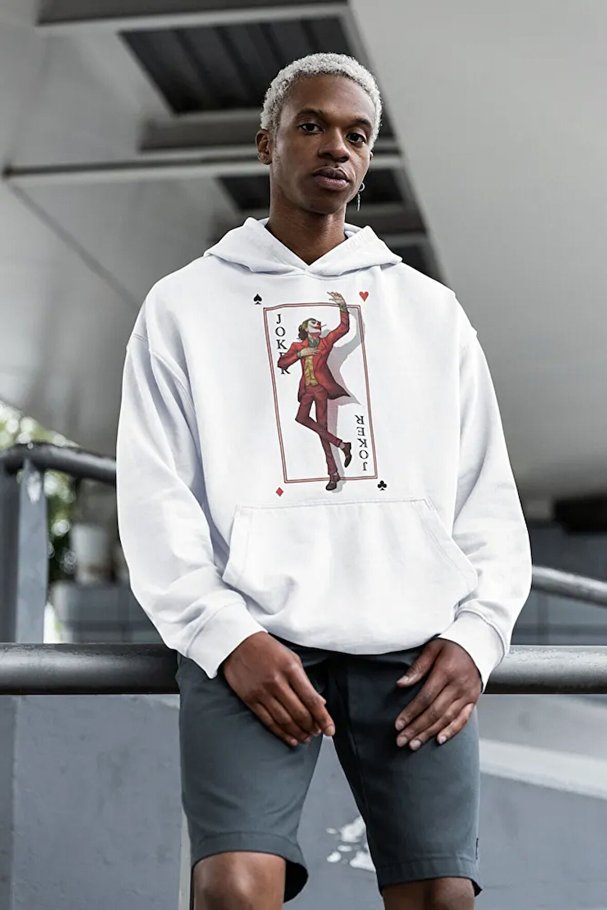 Joker Kart Tasarım Baskılı Unisex Oversize Kötü Karakter Hoodie