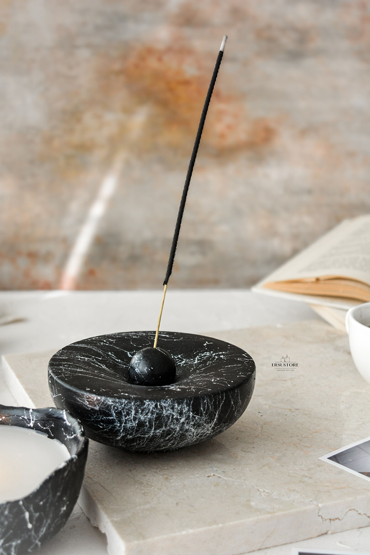 Büyük Boy Mermer Desen Tütsülük Ve Tasarım Doğal Soya Wax Mum Hediyelik Dekoratif Set