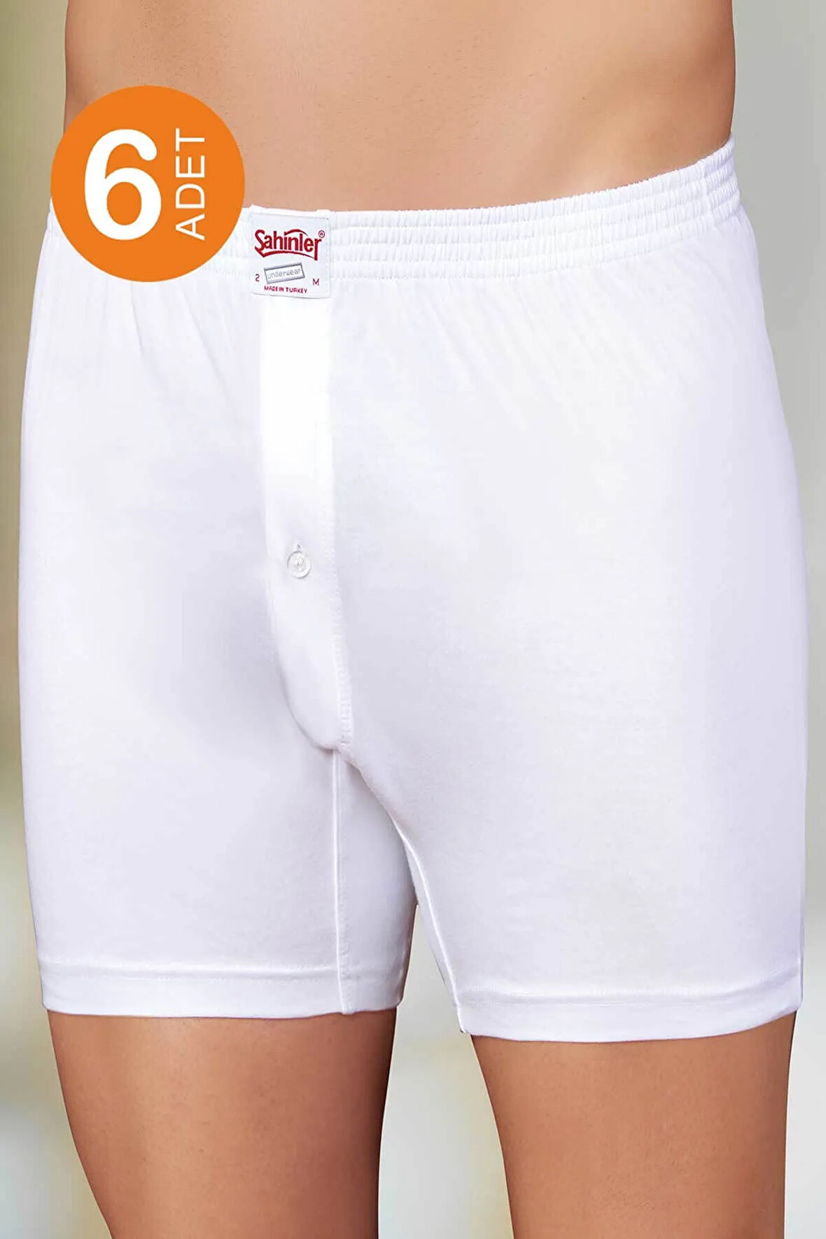 Erkek Beyaz 6'lı Paket Penye Pamuk Boxer ME010