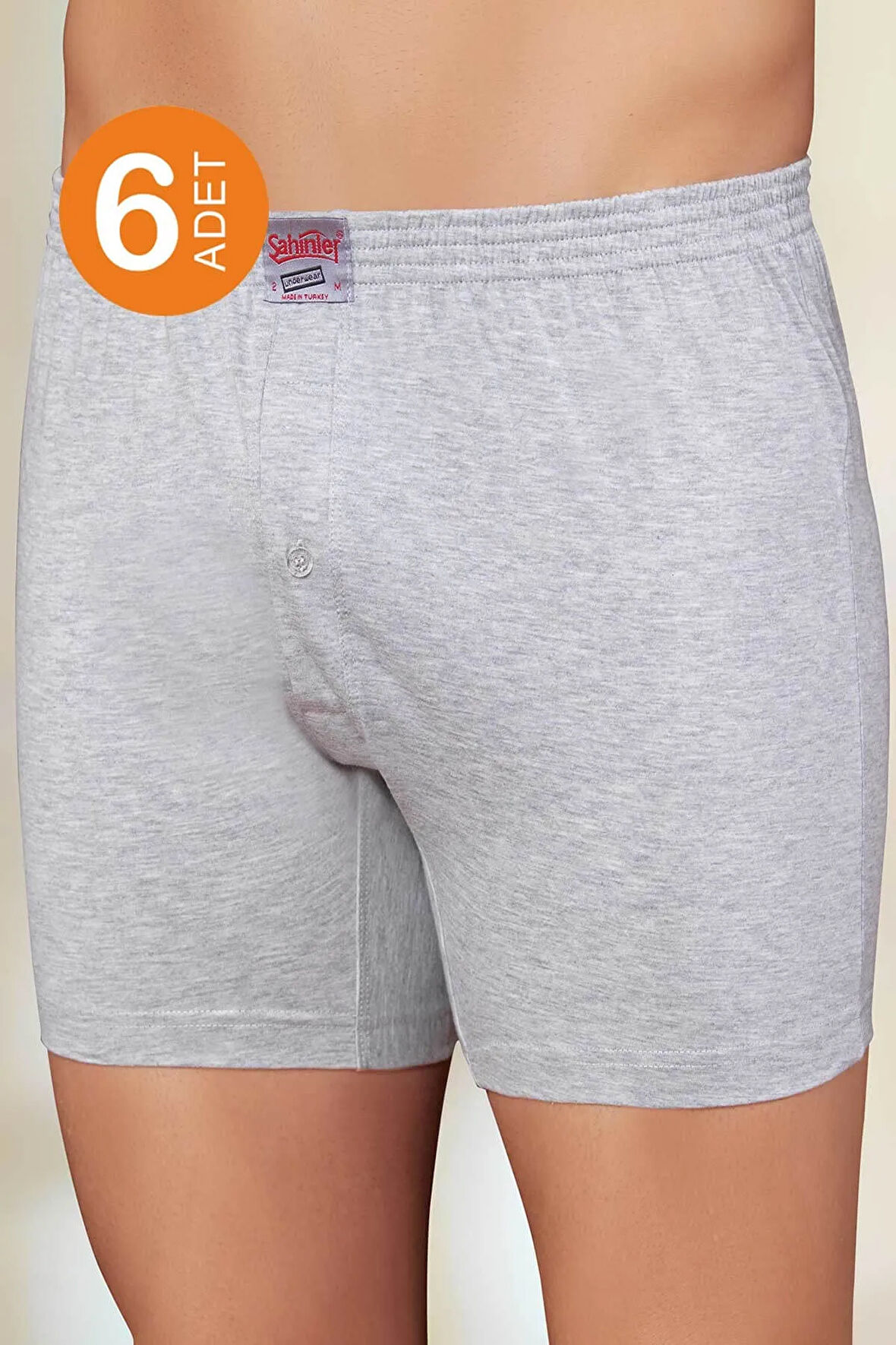 Erkek Gri 6'lı Paket Penye Pamuk Boxer ME010