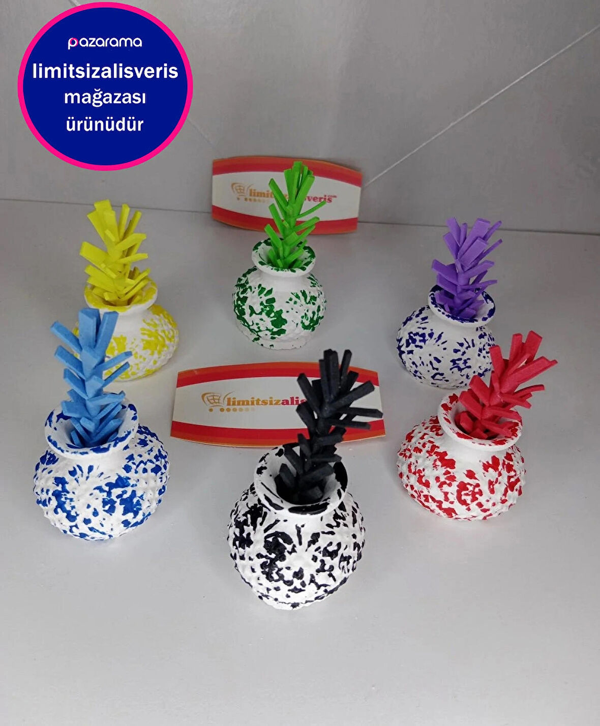 6 Adet Renkli Dekoratif Çiçekli Mini Vazo Biblo