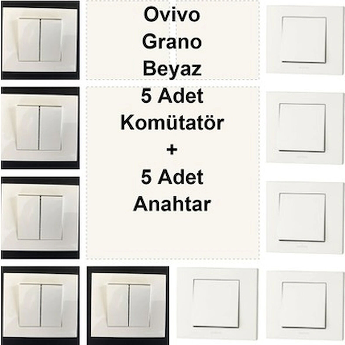 Asyagrup Ovivo Beyaz İkili Set Komütatör - Anahtar - Çerçeve Dahil