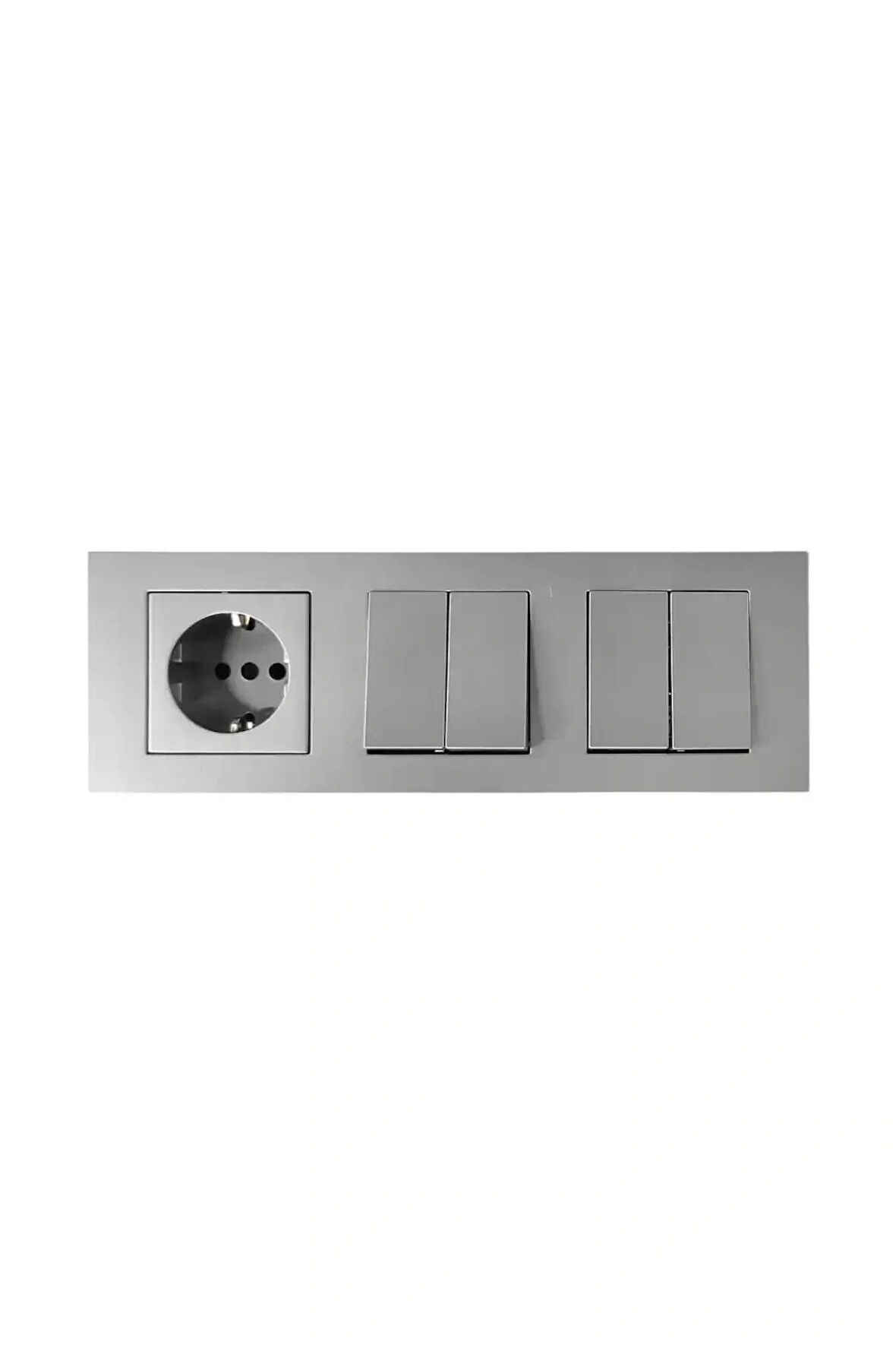 Asyagrup Ovivo Silver Üçlü Set Priz - 2X Komütatör - Çerçeve Dahil