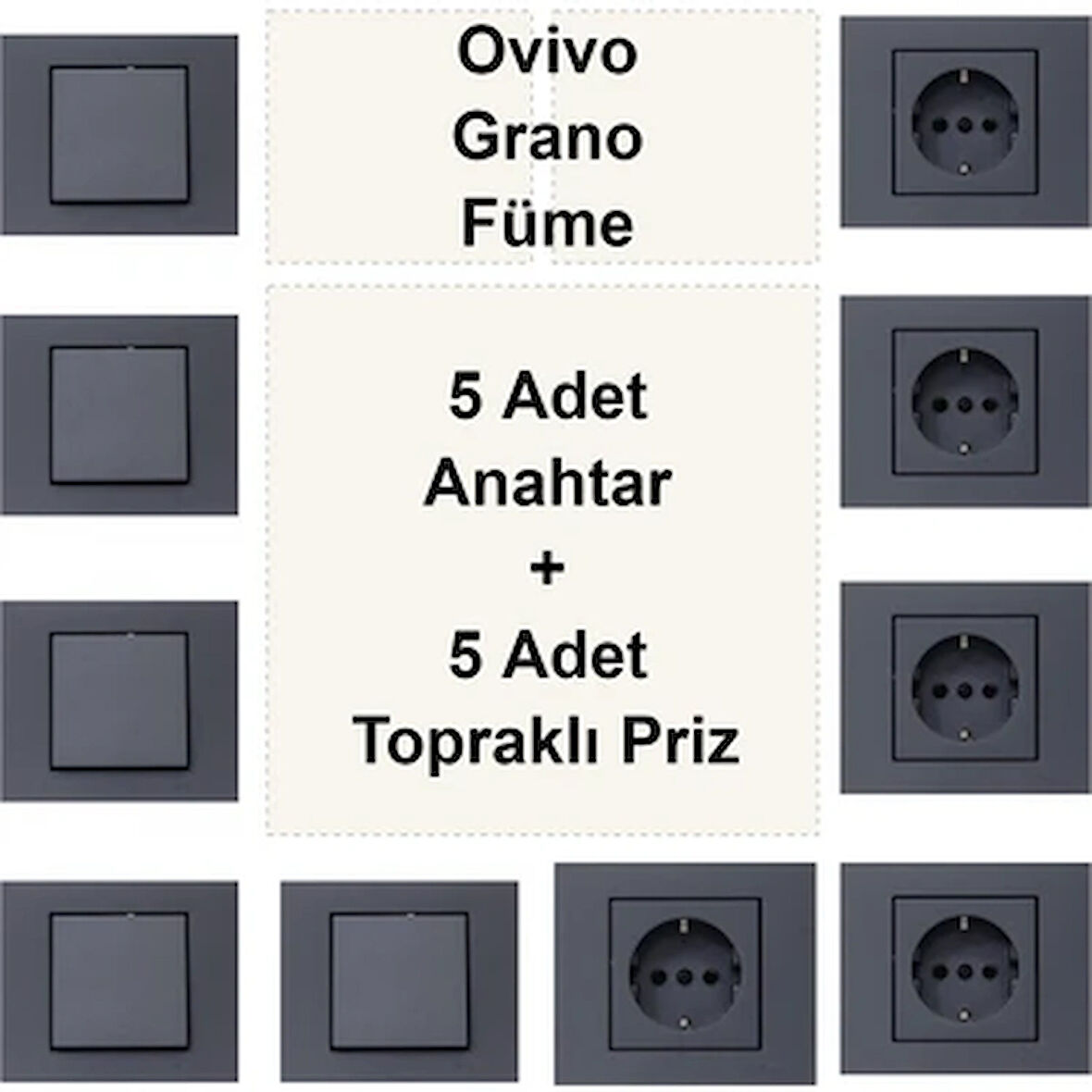 Asyagrup Ovivo Füme İkili Set Anahtar - Topraklı Priz Çerçeve Dahil