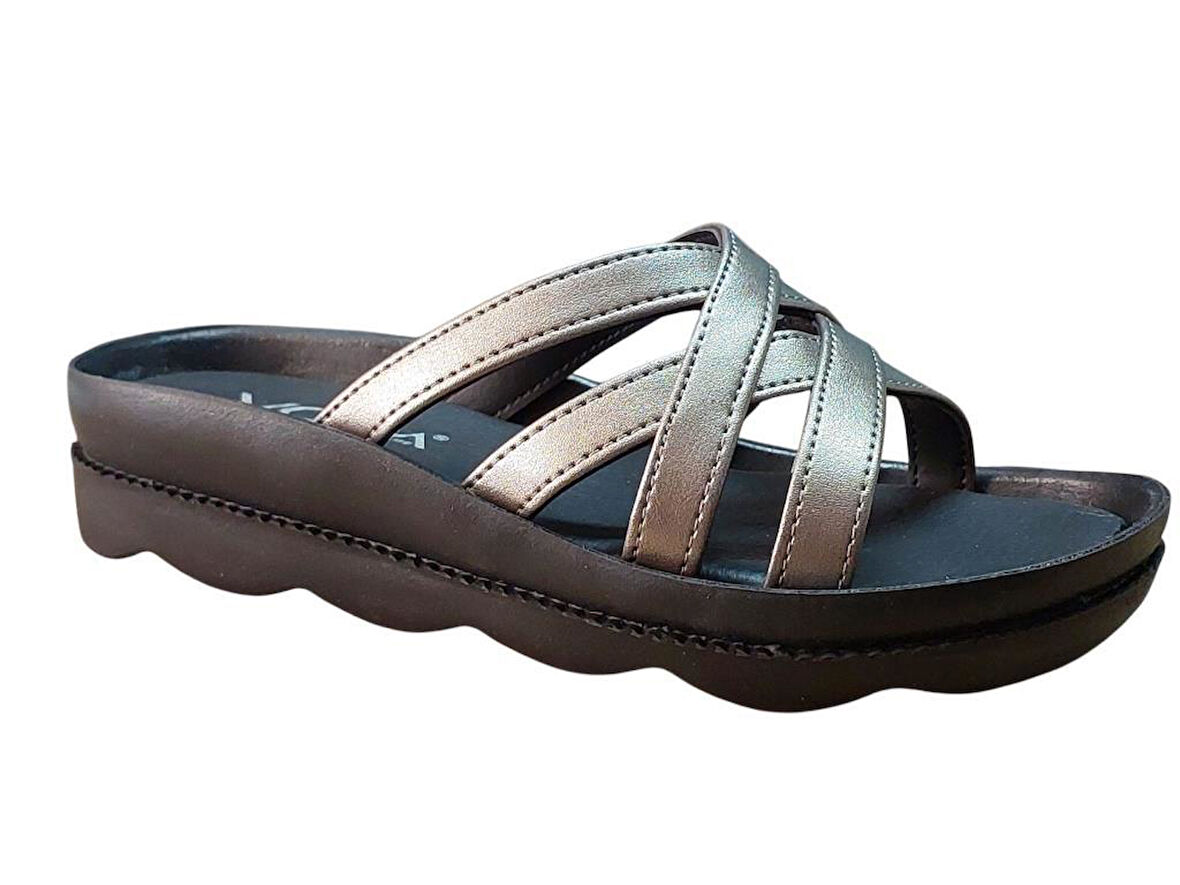 VOGA 1727 PLATİN CİLT DÜZ TABAN COMFORT CASUAL GÜNLÜK TERLİK