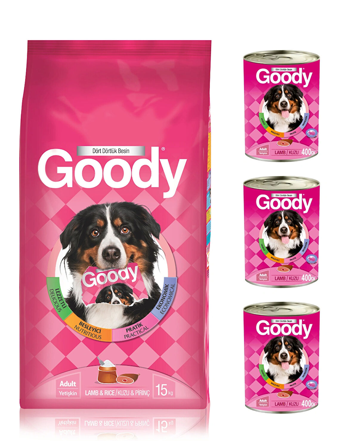 Kuzu Etli Köpek Maması 15kg* 3'lü Konserve Seti 400 Gram