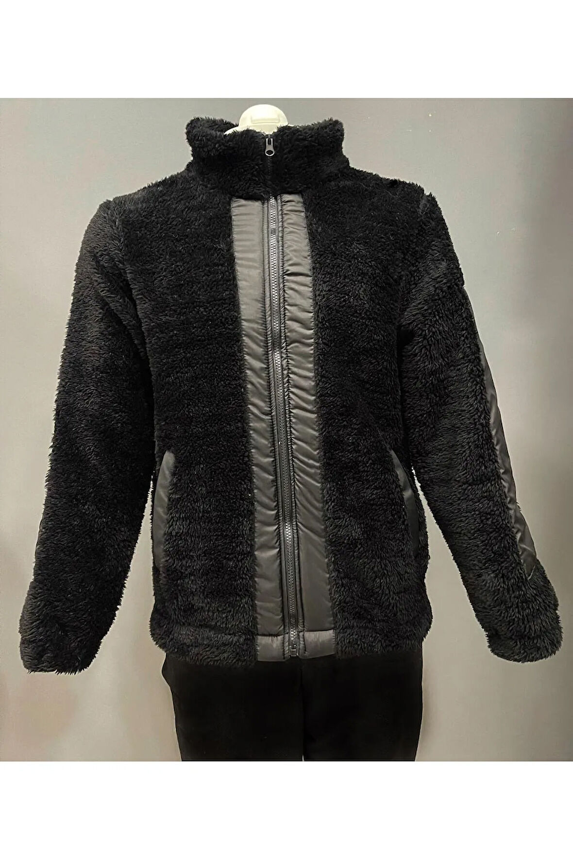 Erkek Siyah Peluş Rüzgar Geçirmez Welsoft Çift Kışlık Mont