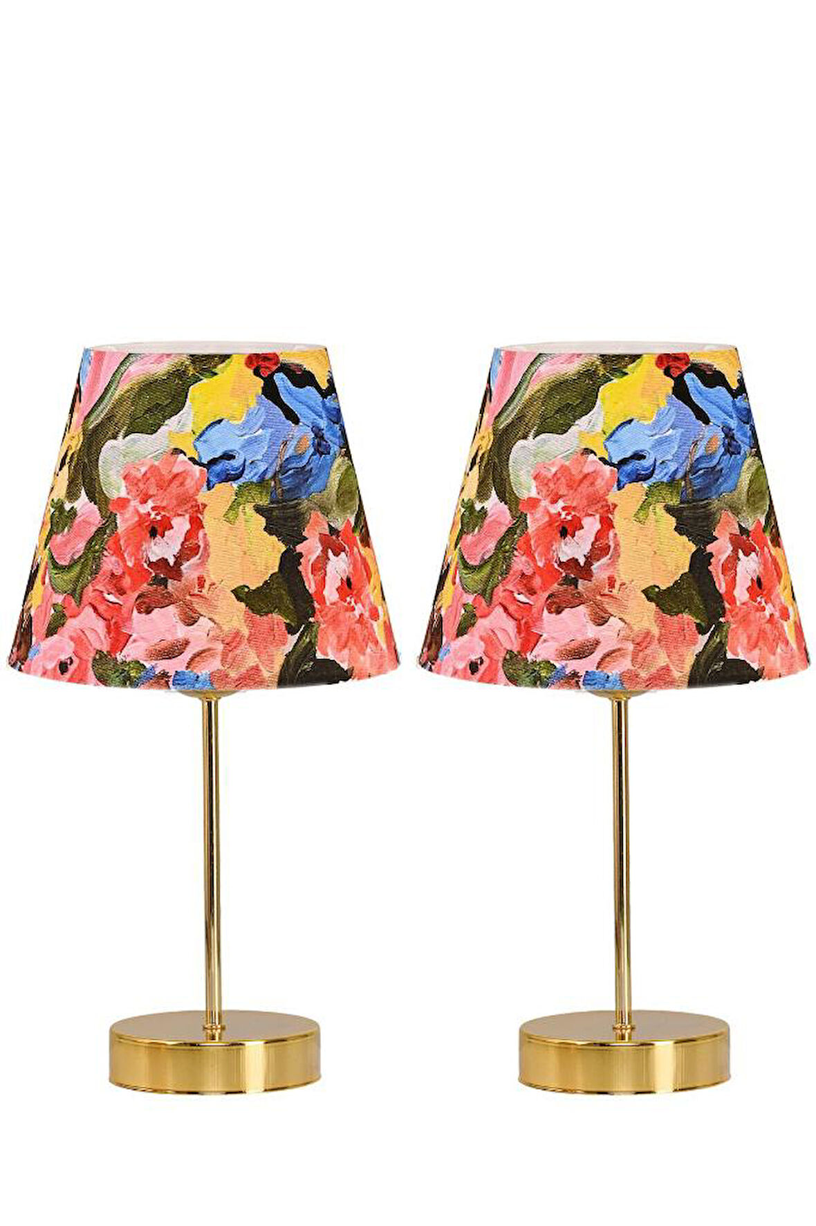 Star Gold Ayaklı Abajur Yağlı Boya Sanat Desenli Kumaş Başlık Yatak Odası Salon Masa Lambası 2 Adet