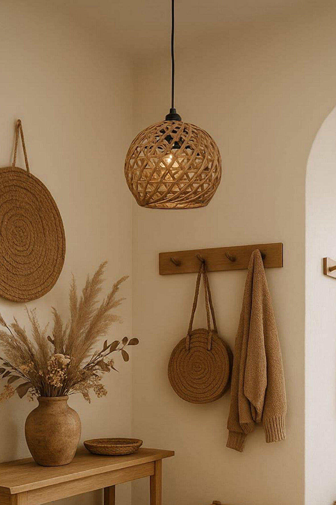 Handmade Jüt Örme Tekli Top Şeklinde Sarkıt Hol Antre Çocuk Odası Kafe Avize