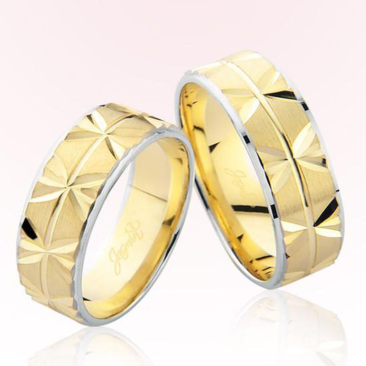 Sarı Beyaz Desenli Altın Alyans 6001