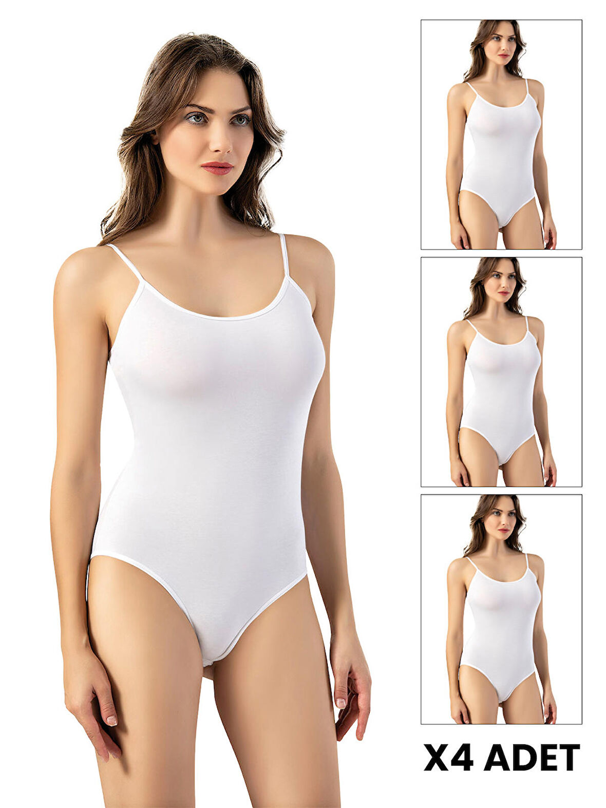 evivaSecret 4 Adet İp Askılı Kadın Beyaz Çıtçıtlı Body Zıbın - 6001-X4B