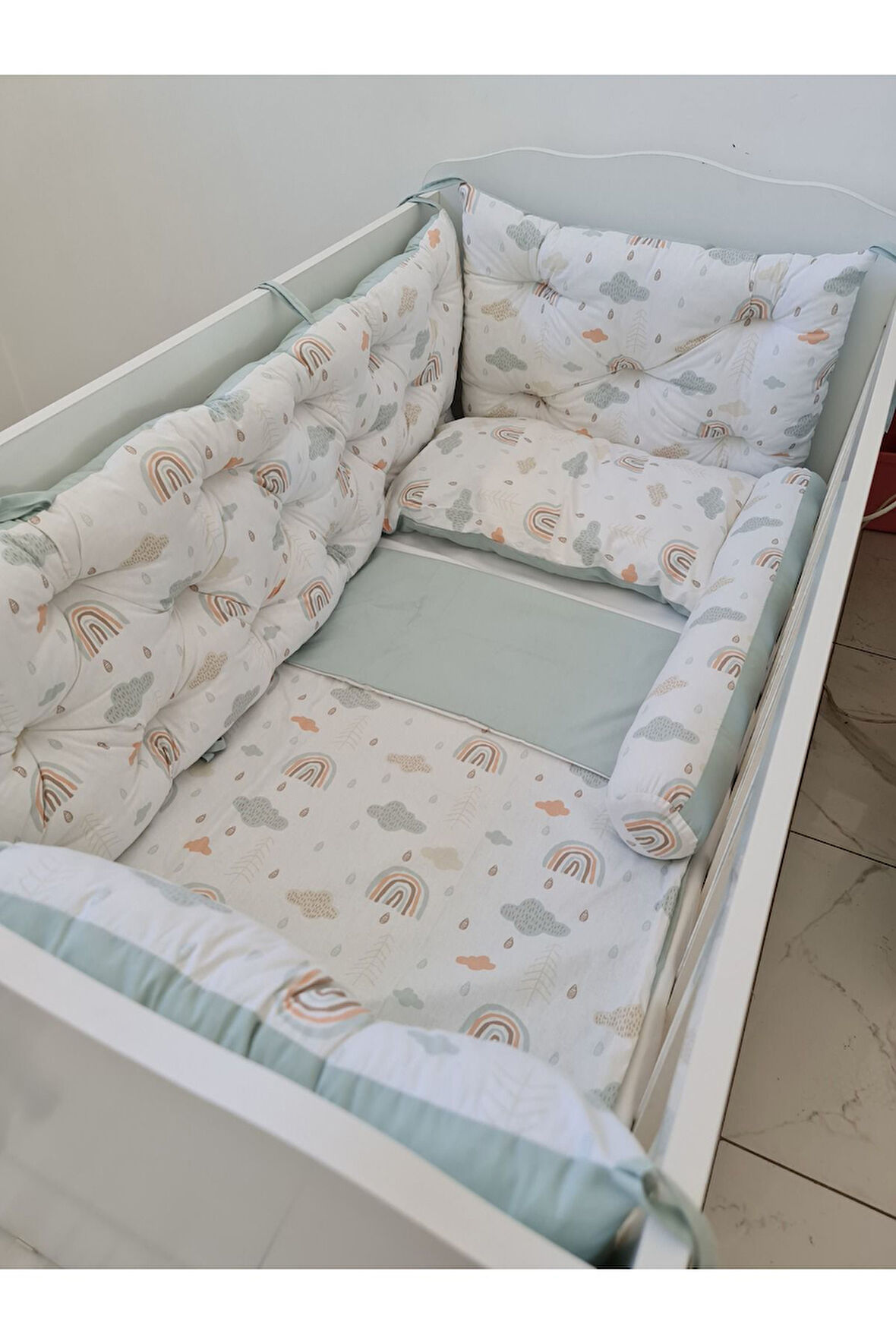 60 x 120 - Bebek Beşik Kenar Koruma Takımı - 40 cm Yükseklik, Yıkanabilir