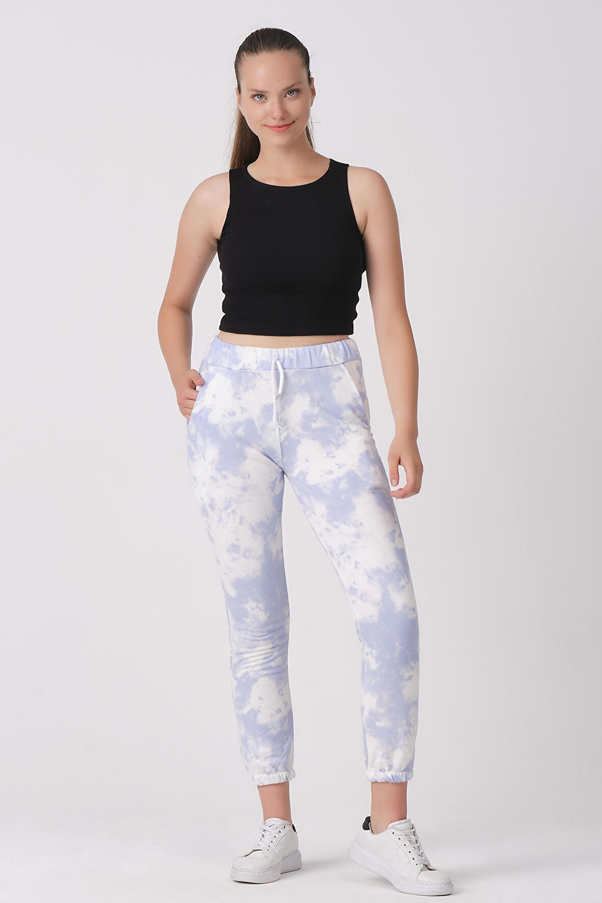 As Collection Mavi Pamuklu Beli Lastikli Kordonlu Kadın Eşofman Altı