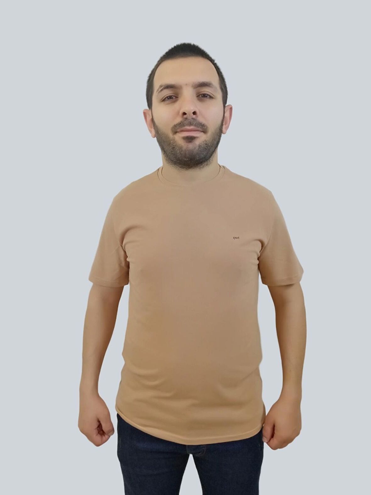 Erkek Sport Sıfır Yaka Bisküvi Tişört